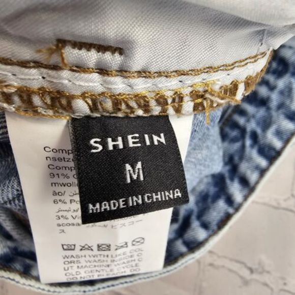 Shein Womens Size Medium Jeans Acid Wash Distressed Frayed Hem Zip Frayed Hem - Picture 7 of 10